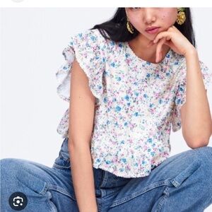 Zara Multicolor Floral Ruffle Blouse